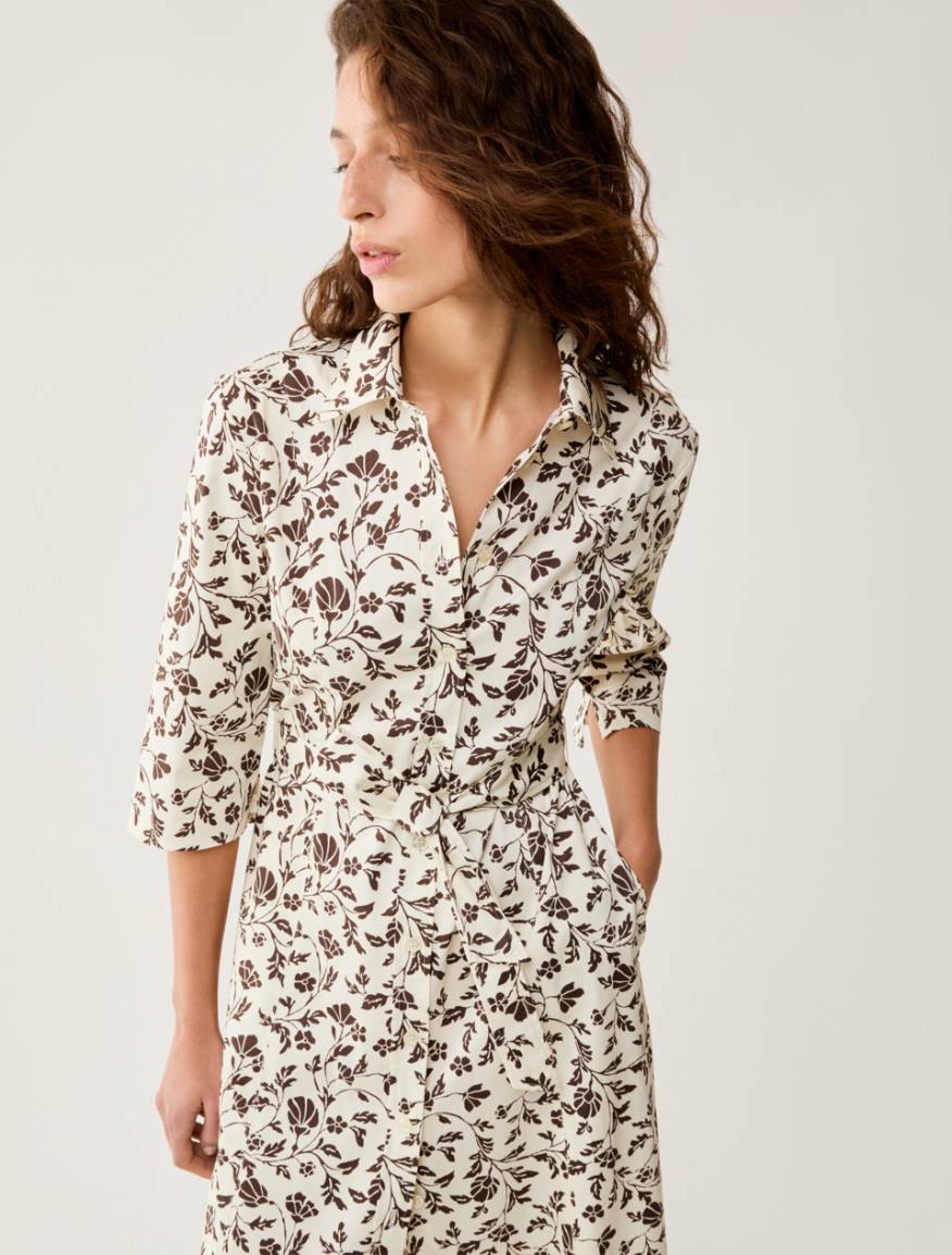 Cotton-satin midi shirt dress - IVORY - Pennyblack - 4