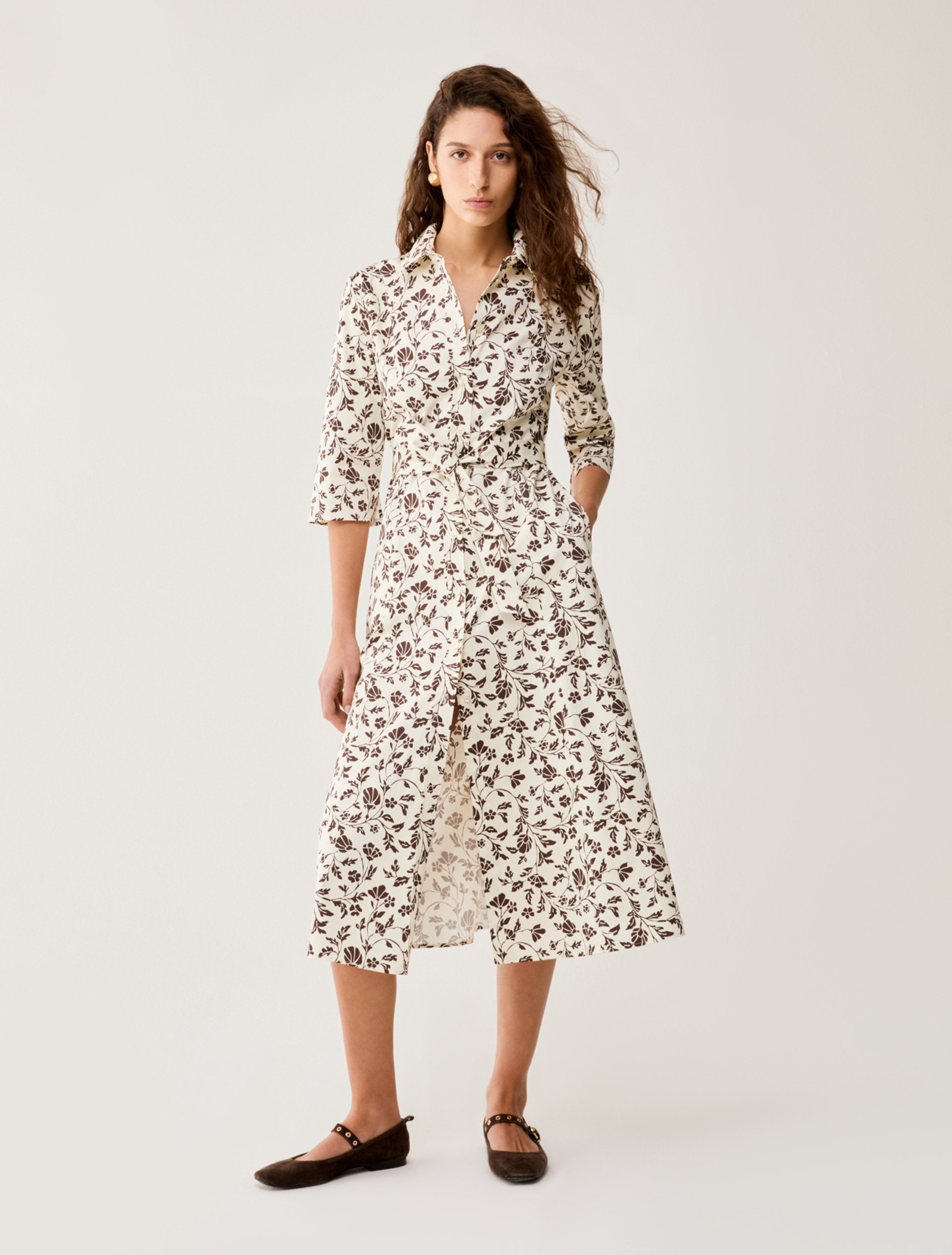 Cotton-satin midi shirt dress - IVORY - pennyblack