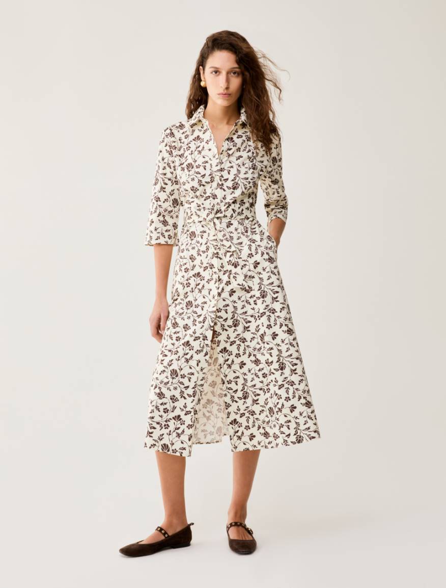 Cotton-satin midi shirt dress - IVORY - Pennyblack