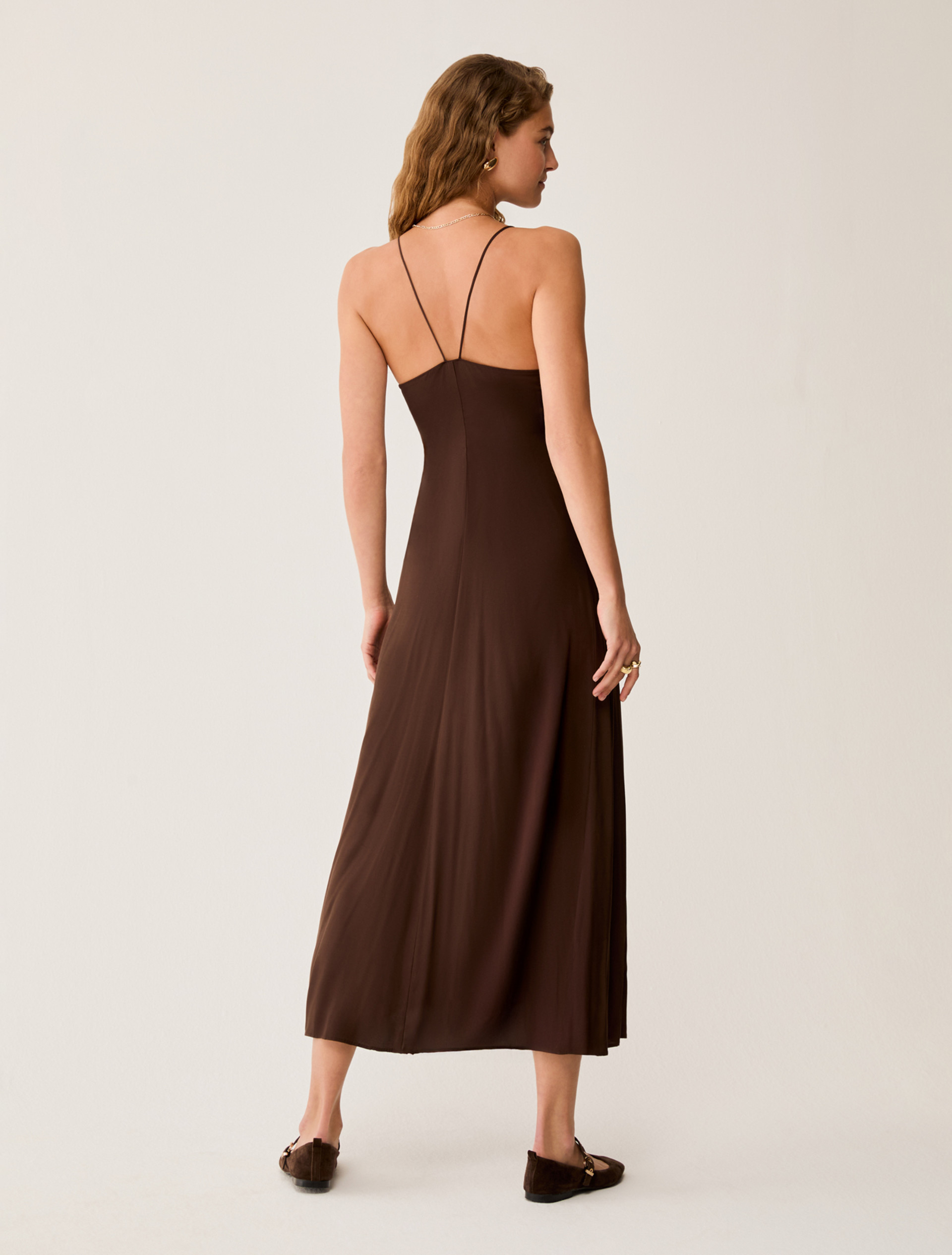 Cut-out dress in fluid twill - DARK BOWN - pennyblack