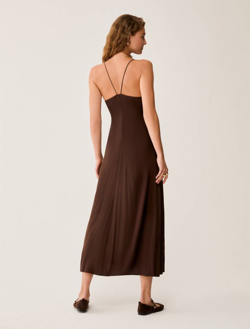 Cut-out dress in fluid twill - DARK BOWN - Pennyblack - 3