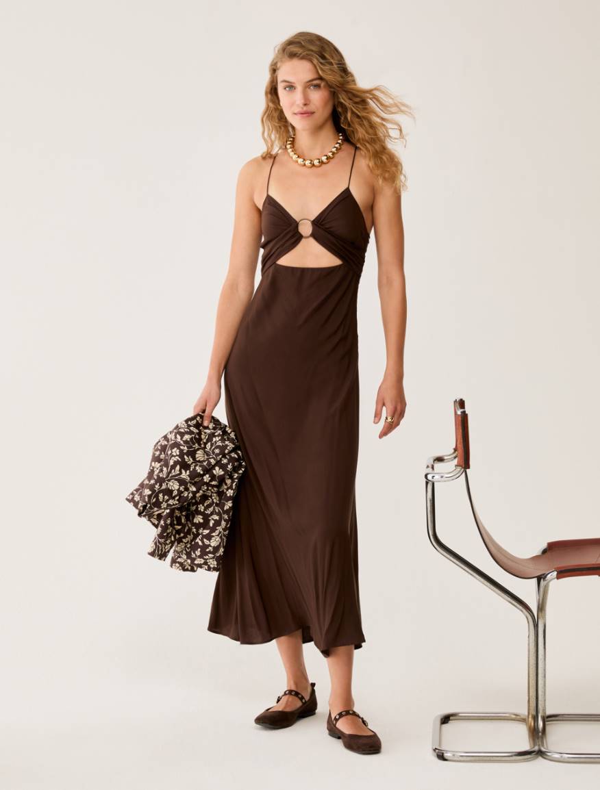 Cut-out dress in fluid twill - DARK BOWN - Pennyblack - 5