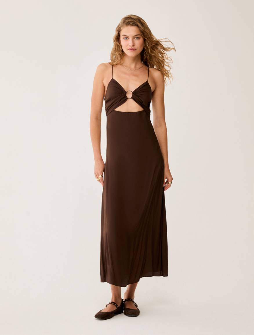 Cut-out dress in fluid twill - DARK BOWN - Pennyblack