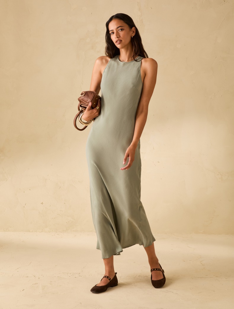 Abito in tessuto fluido - KAKI - pennyblack