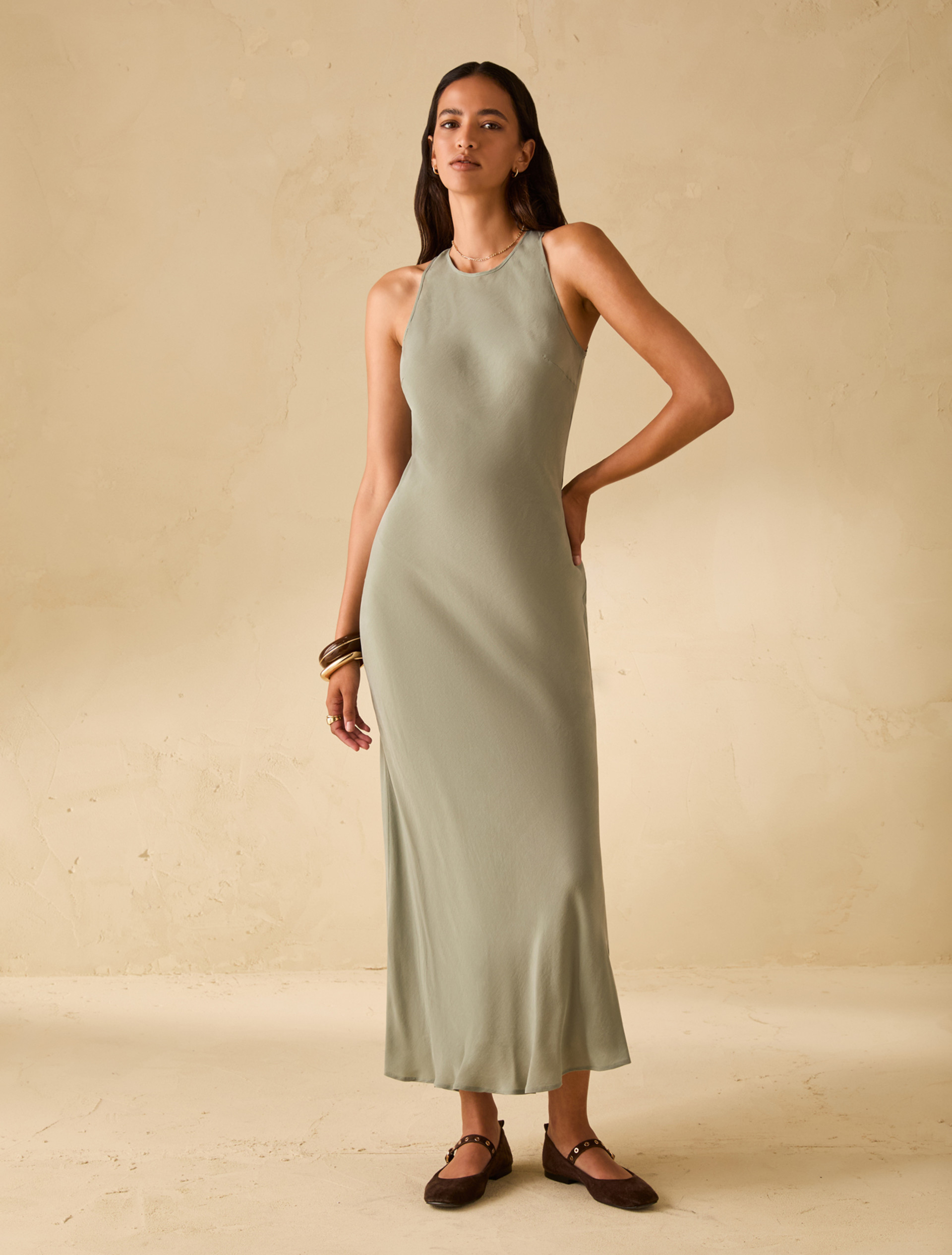 Abito in tessuto fluido - KAKI - pennyblack