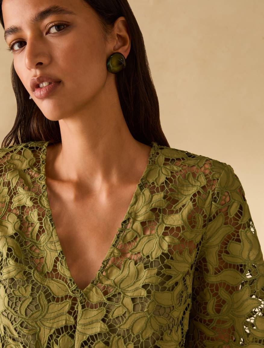 Cotton broderie anglaise midi dress - GREEN - Pennyblack - 4