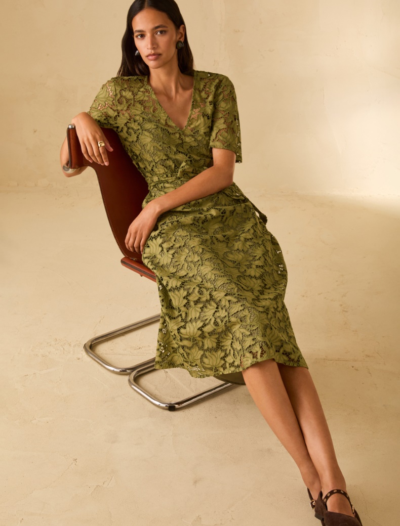 Cotton broderie anglaise midi dress - GREEN - pennyblack