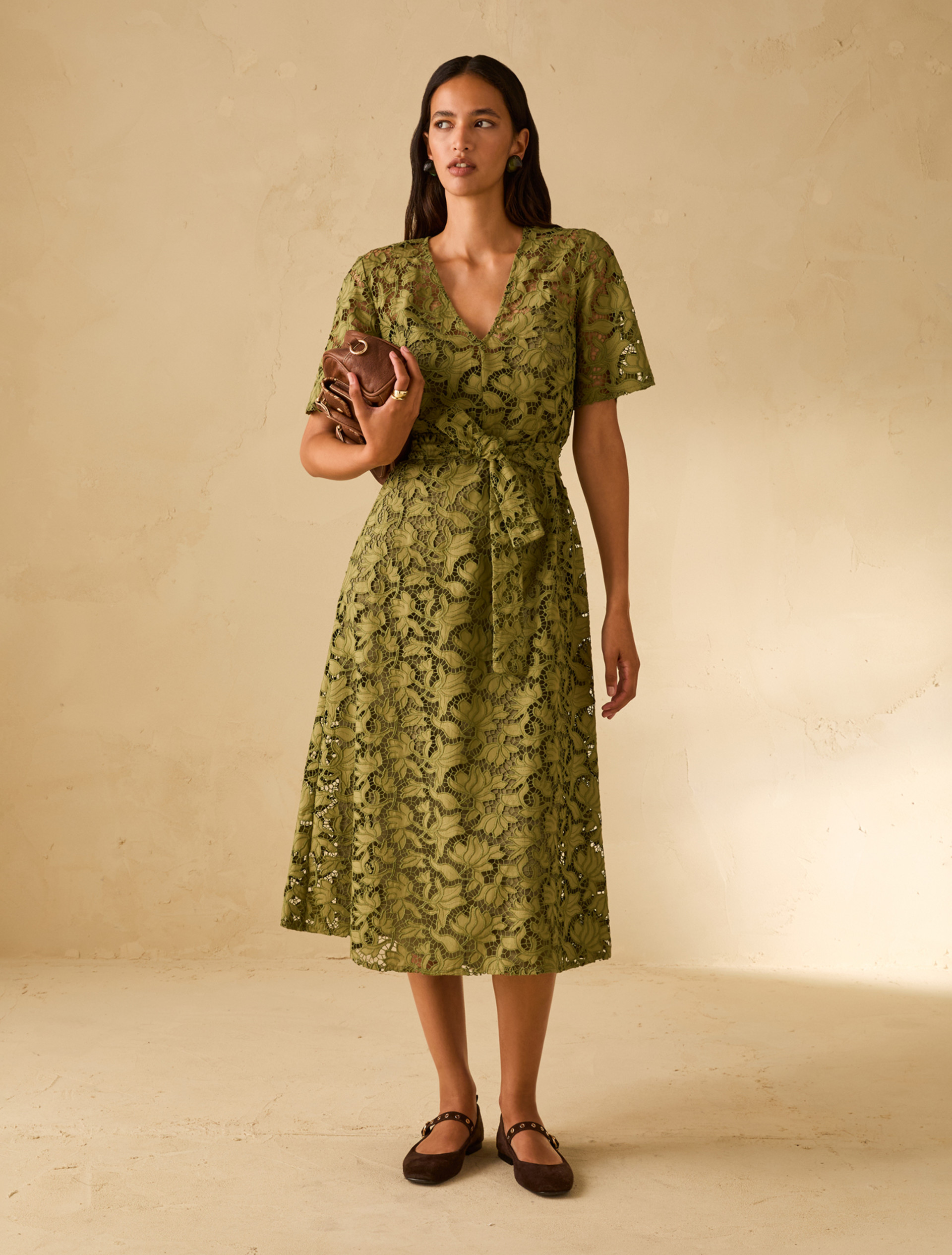 Cotton broderie anglaise midi dress - GREEN - pennyblack