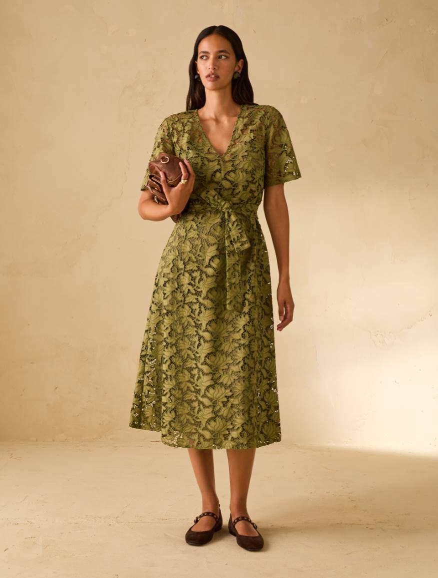 Cotton broderie anglaise midi dress - GREEN - Pennyblack