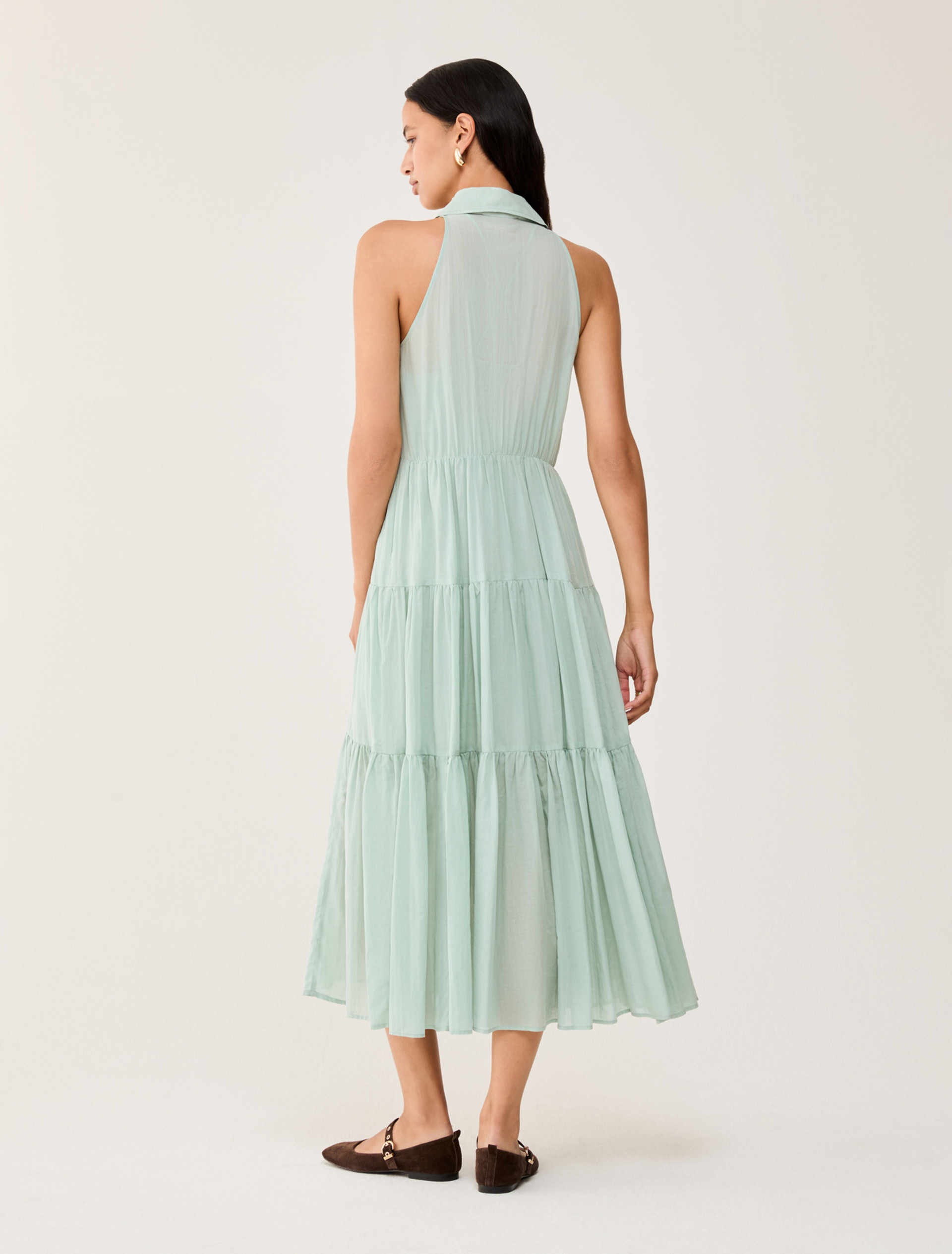 Cotton voile dress with flounces - WATER GREEN - pennyblack