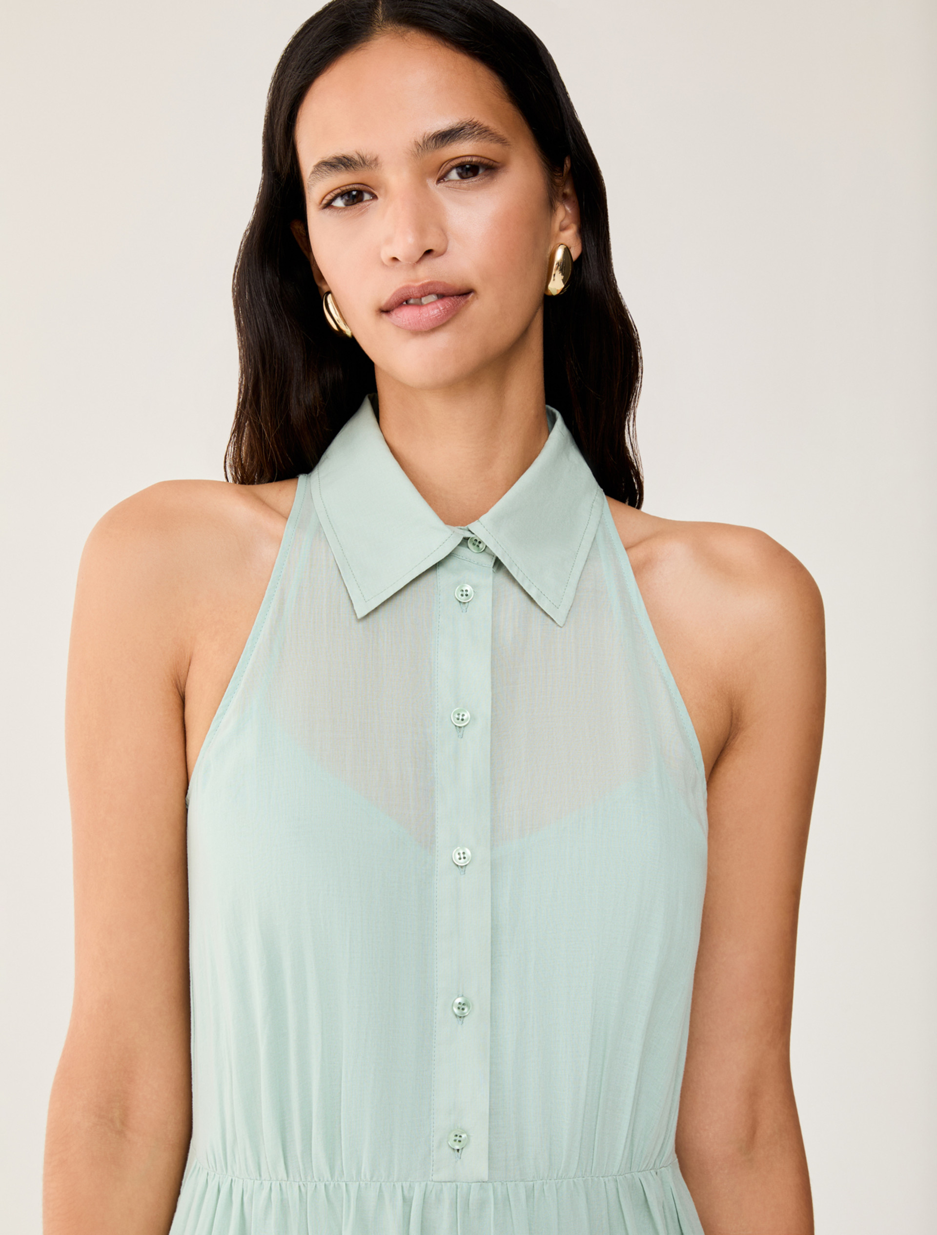 Cotton voile dress with flounces - WATER GREEN - pennyblack