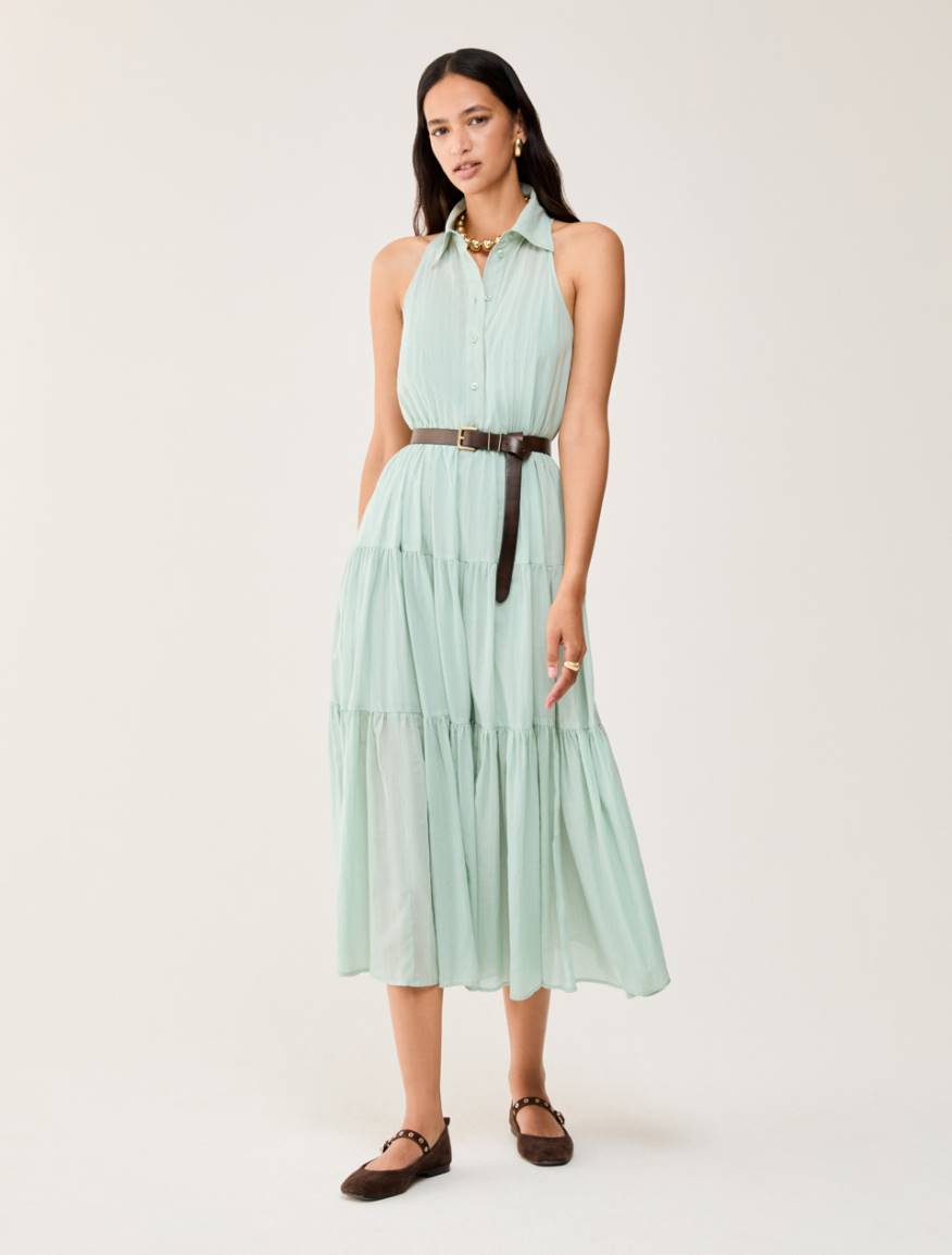 Cotton voile dress with flounces - WATER GREEN - Pennyblack