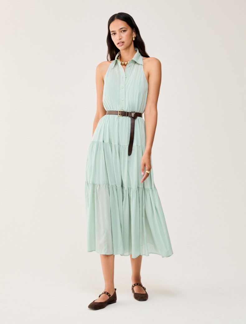 Cotton voile dress with flounces - WATER GREEN - pennyblack