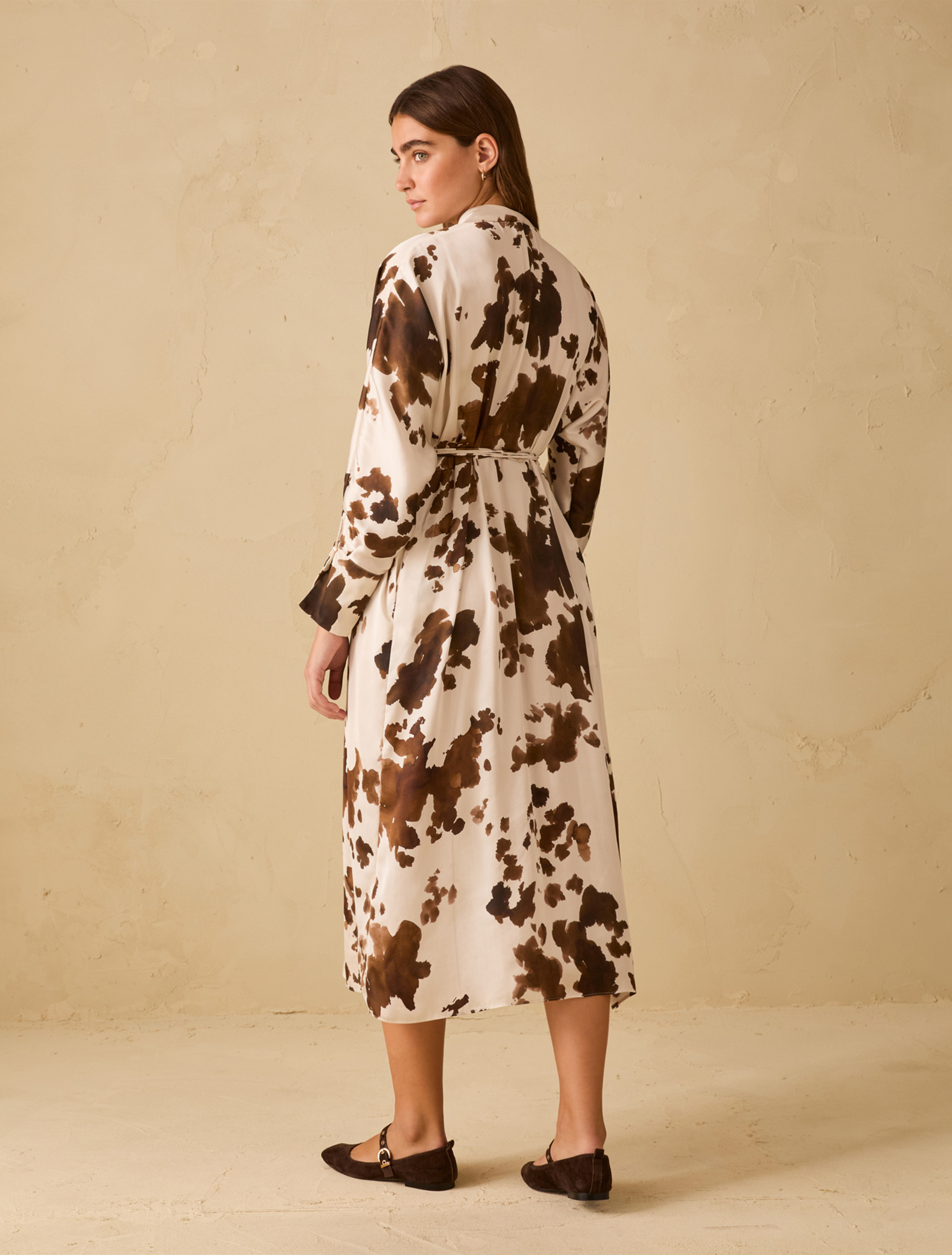 Cow print satin dress - IVORY - pennyblack