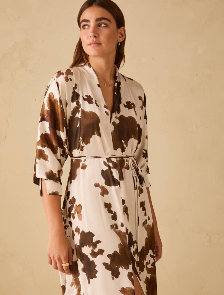 Cow print satin dress - IVORY - Pennyblack - 4
