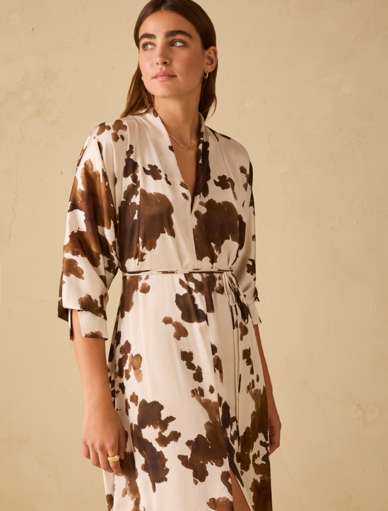 Cow print satin dress - IVORY - pennyblack