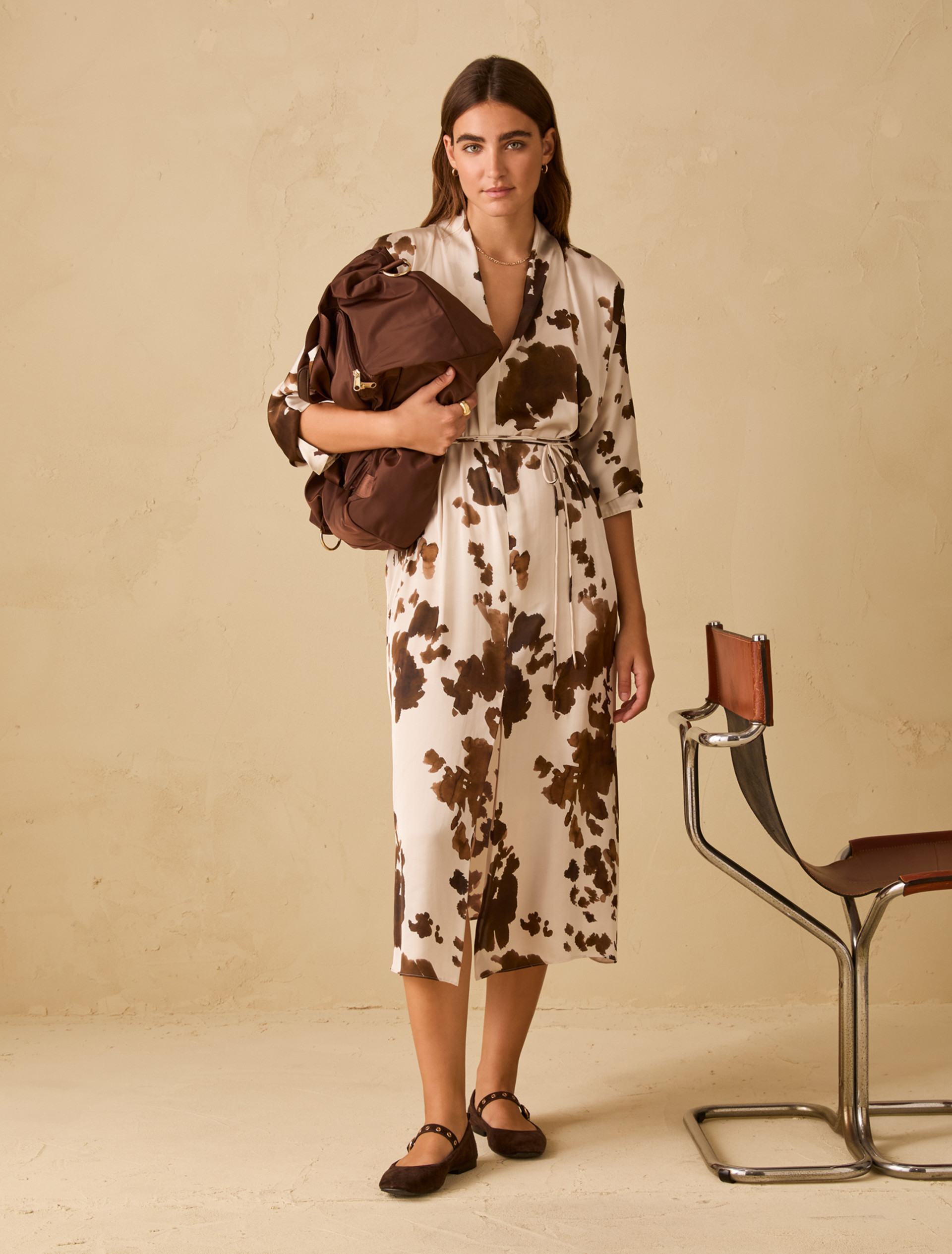 Cow print satin dress - IVORY - pennyblack