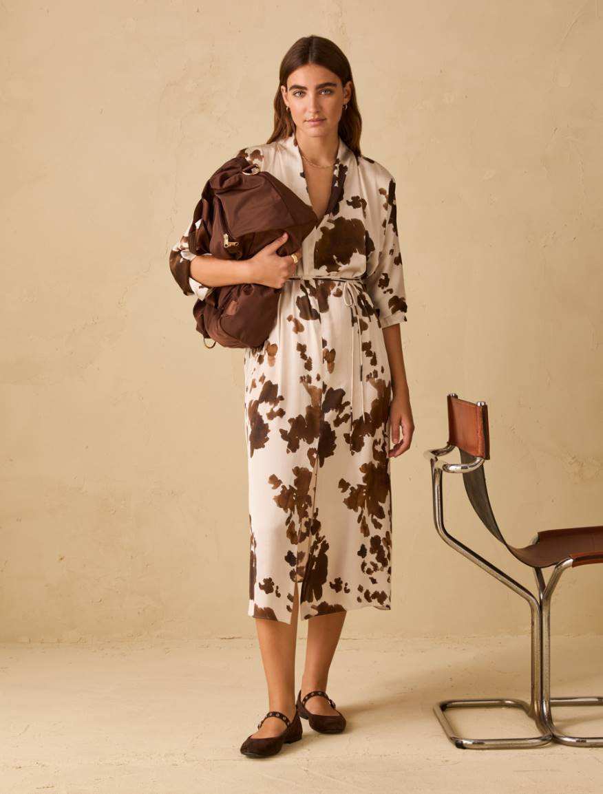 Cow print satin dress - IVORY - Pennyblack - 5