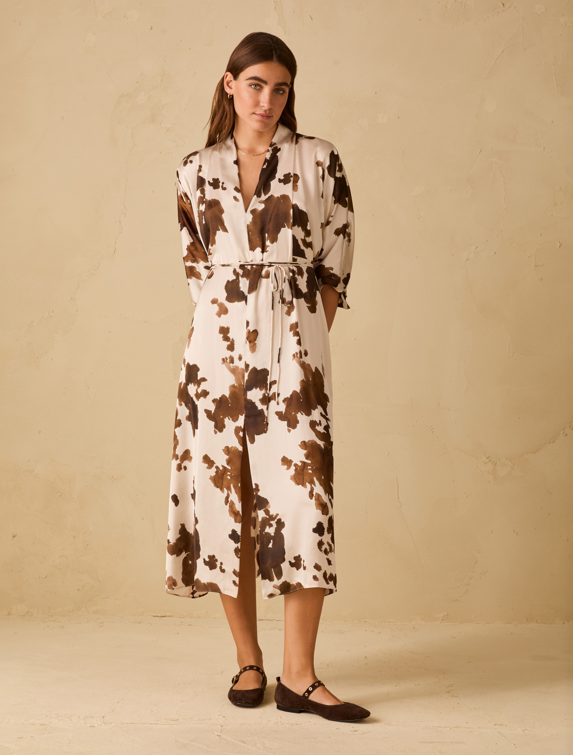 Cow print satin dress - IVORY - pennyblack
