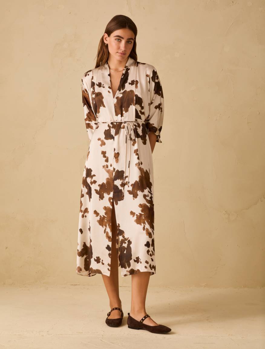 Cow print satin dress - IVORY - Pennyblack