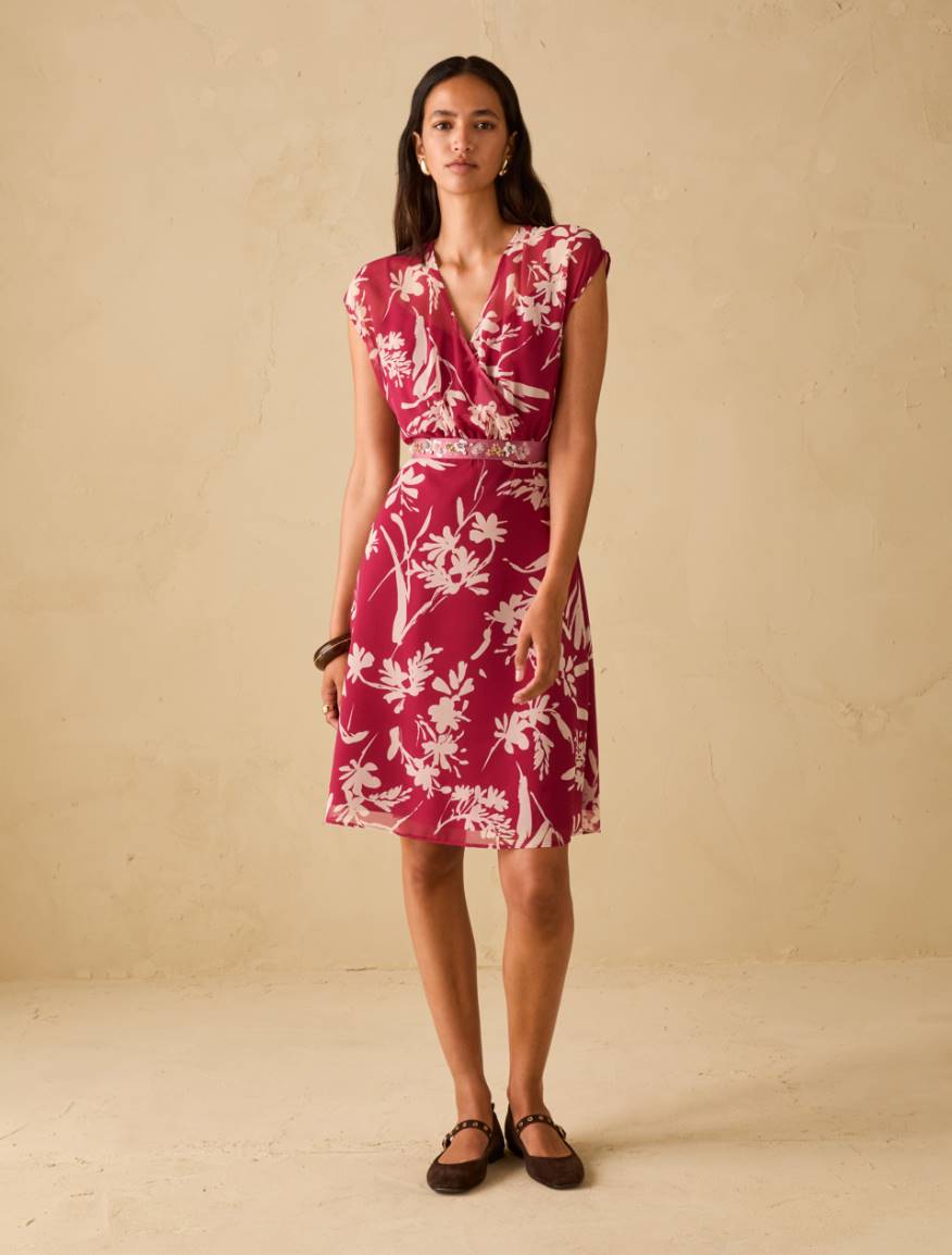 Dress in floral georgette - FUCHSIA - Pennyblack