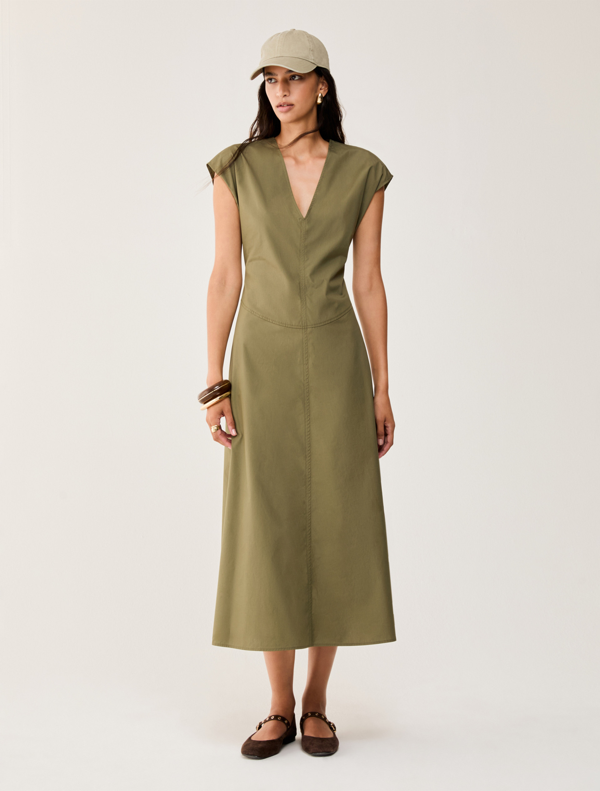 Poplin midi dress - KAKI - pennyblack