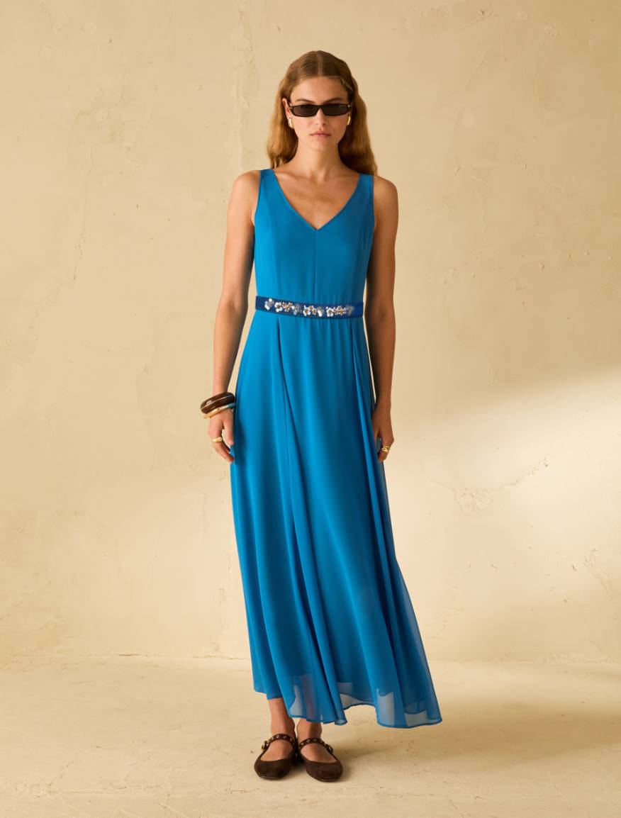 Long georgette dress - TURQUOISE - Pennyblack - 5