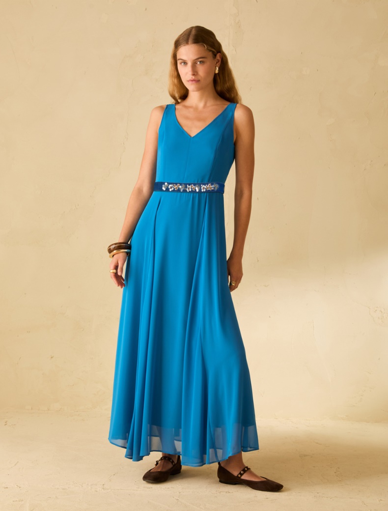 Long georgette dress - TURQUOISE - pennyblack