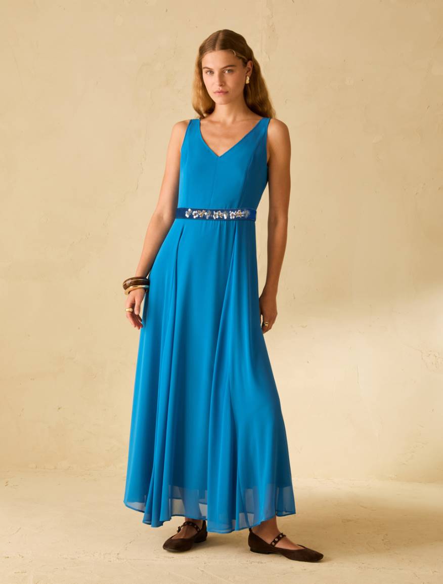 Long georgette dress - TURQUOISE - Pennyblack