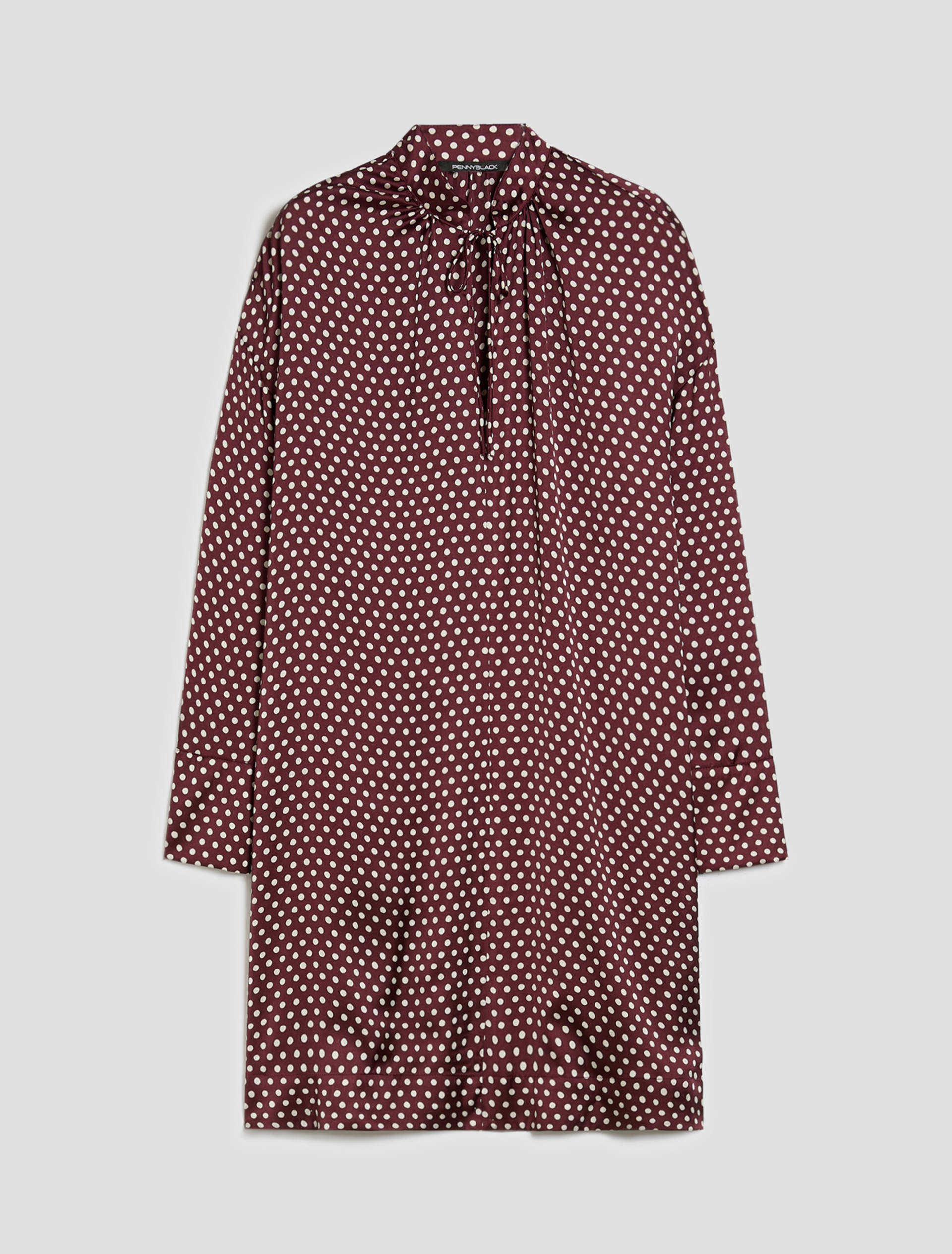 Polka-dot satin dress - BORDEAUX - pennyblack