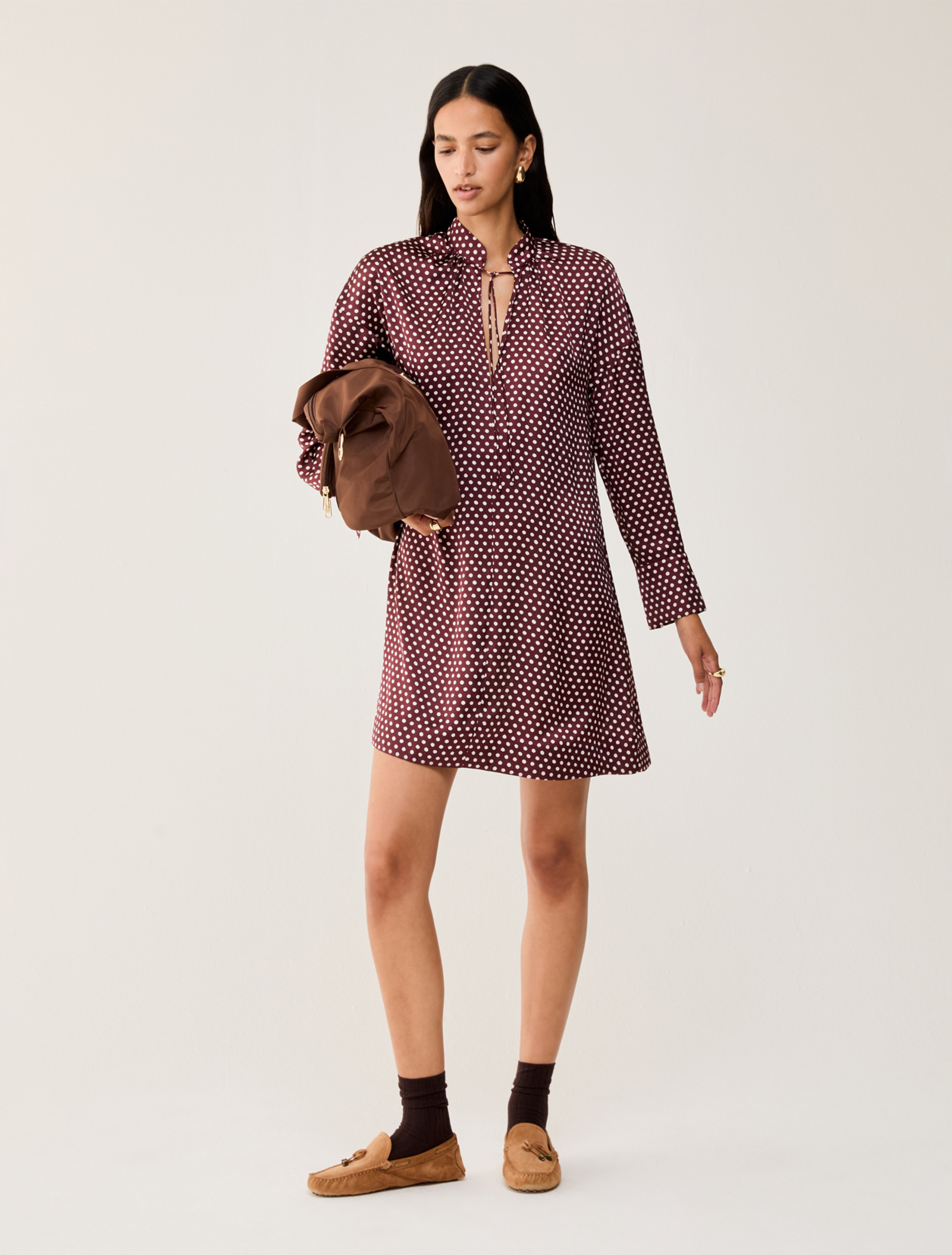 Polka-dot satin dress - BORDEAUX - pennyblack