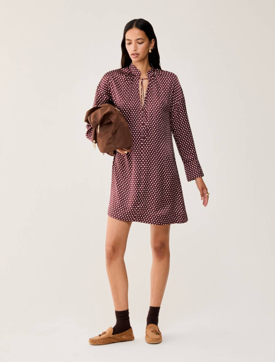 Polka-dot satin dress - BORDEAUX - Pennyblack