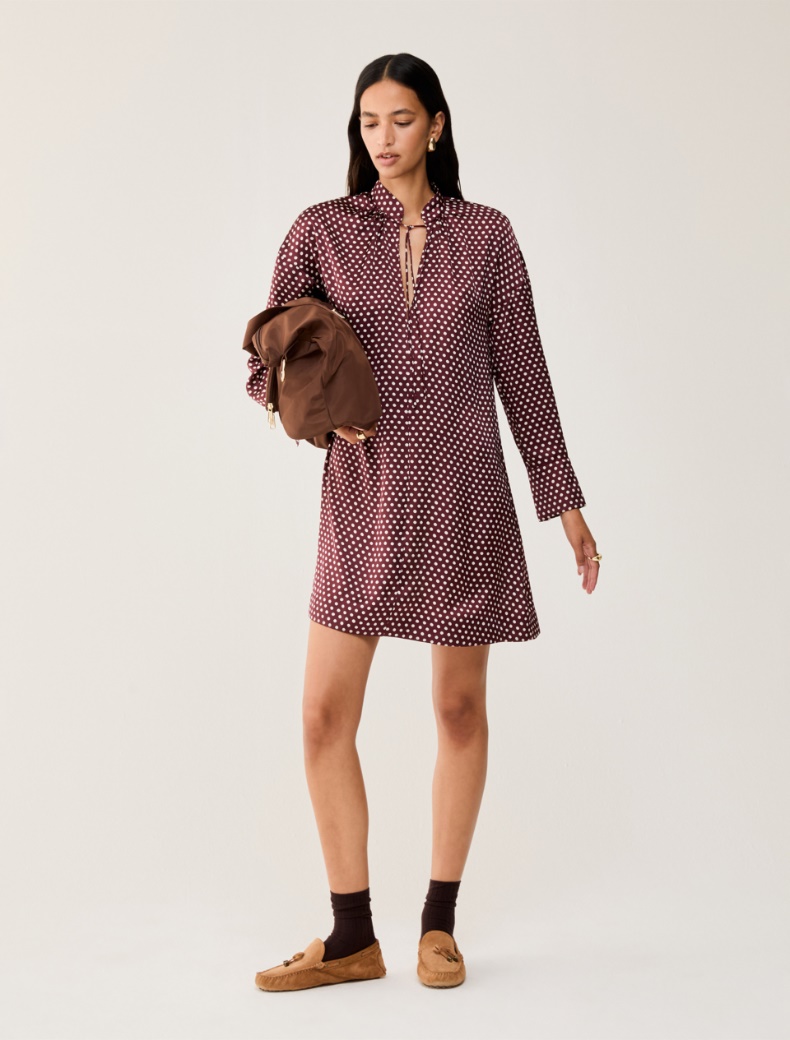 Polka-dot satin dress - BORDEAUX - pennyblack