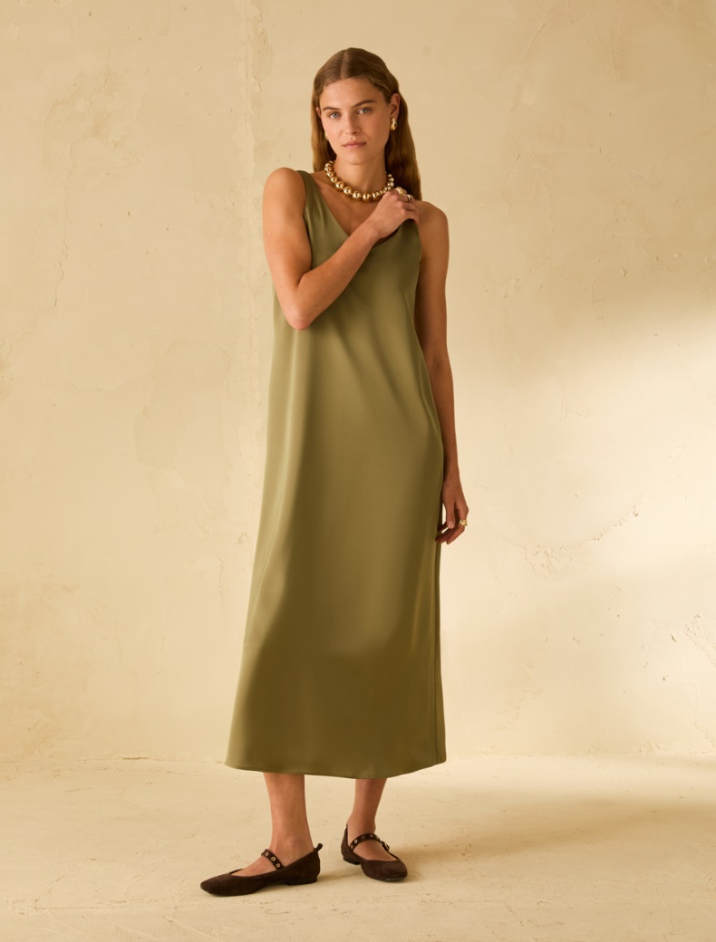 Double satin midi dress - GREEN - pennyblack