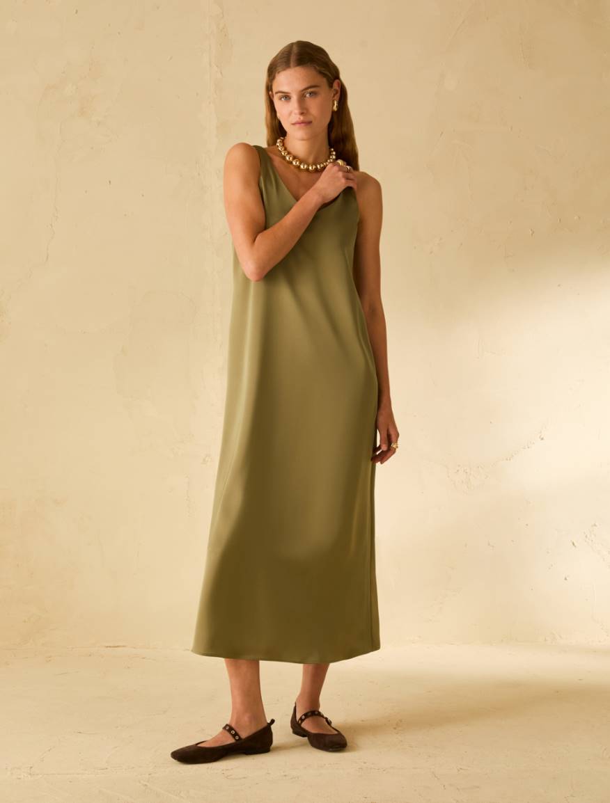Double satin midi dress - GREEN - Pennyblack