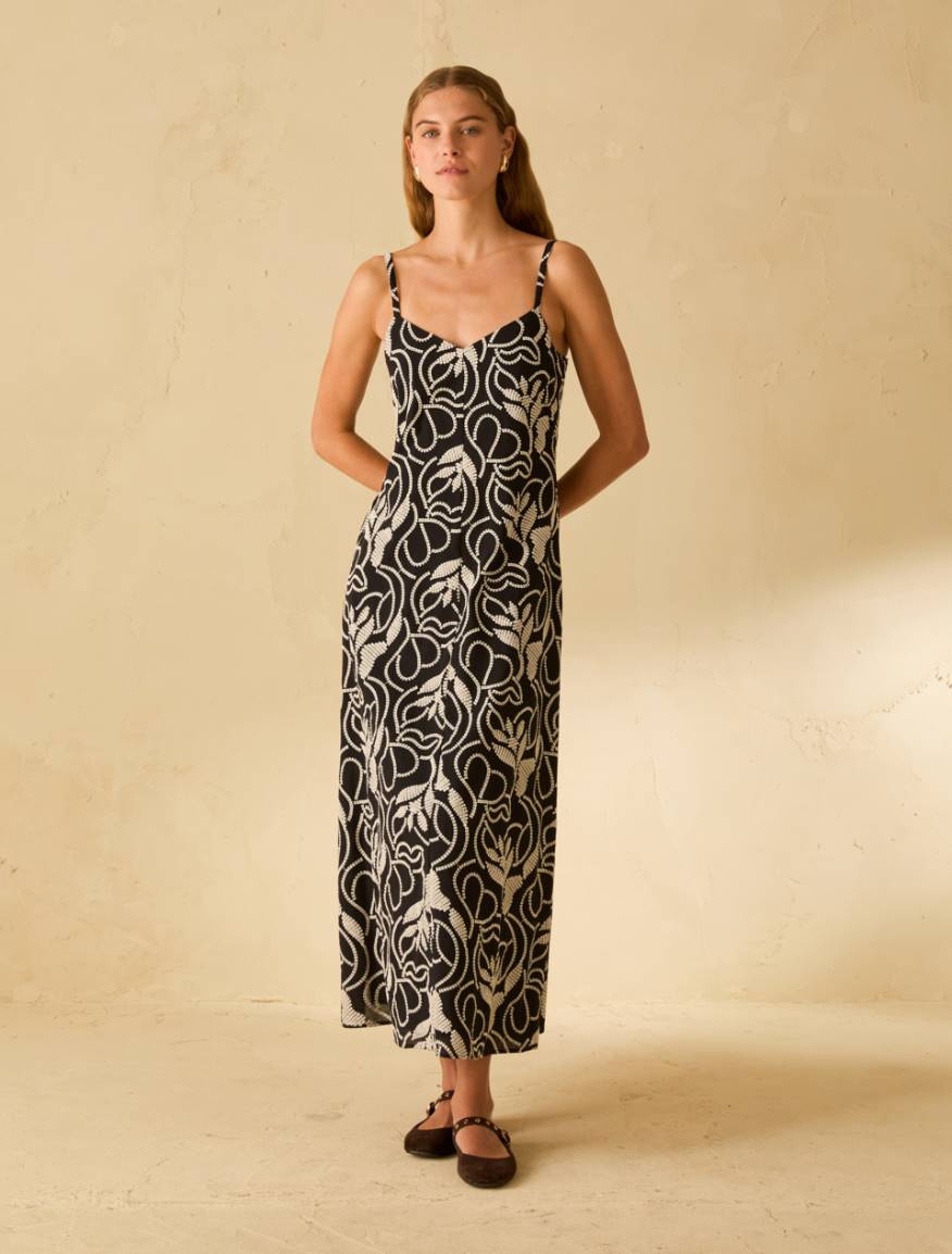 Slip dress in embroidered muslin - BLACK - Pennyblack