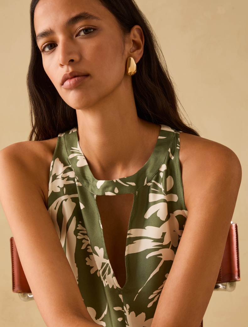 Silk twill midi dress - GREEN - pennyblack