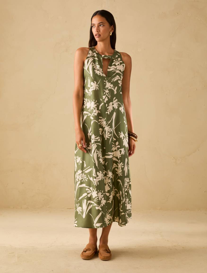 Silk twill midi dress - GREEN - Pennyblack