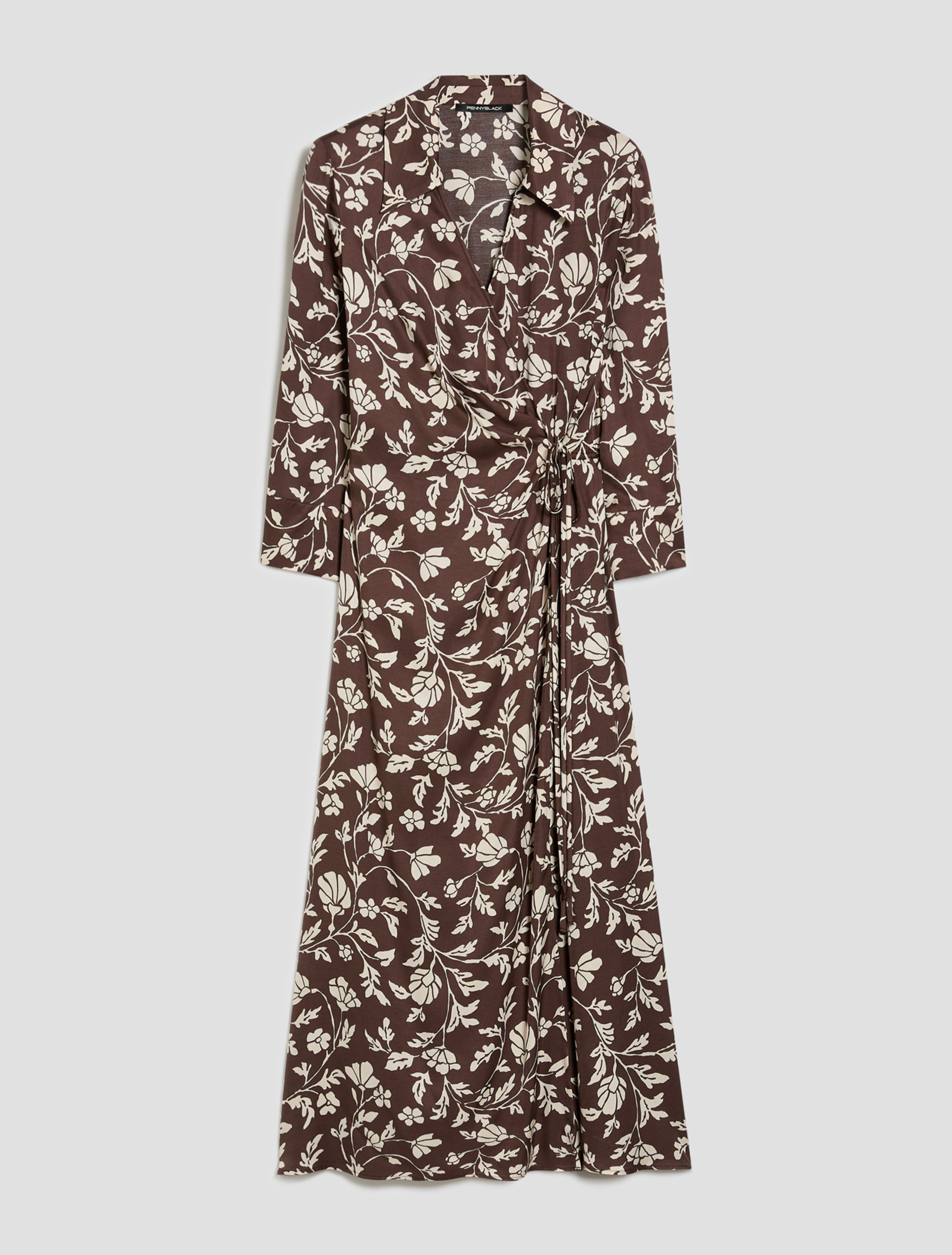Wrap dress in flowing twill - CHOCOLATE - pennyblack