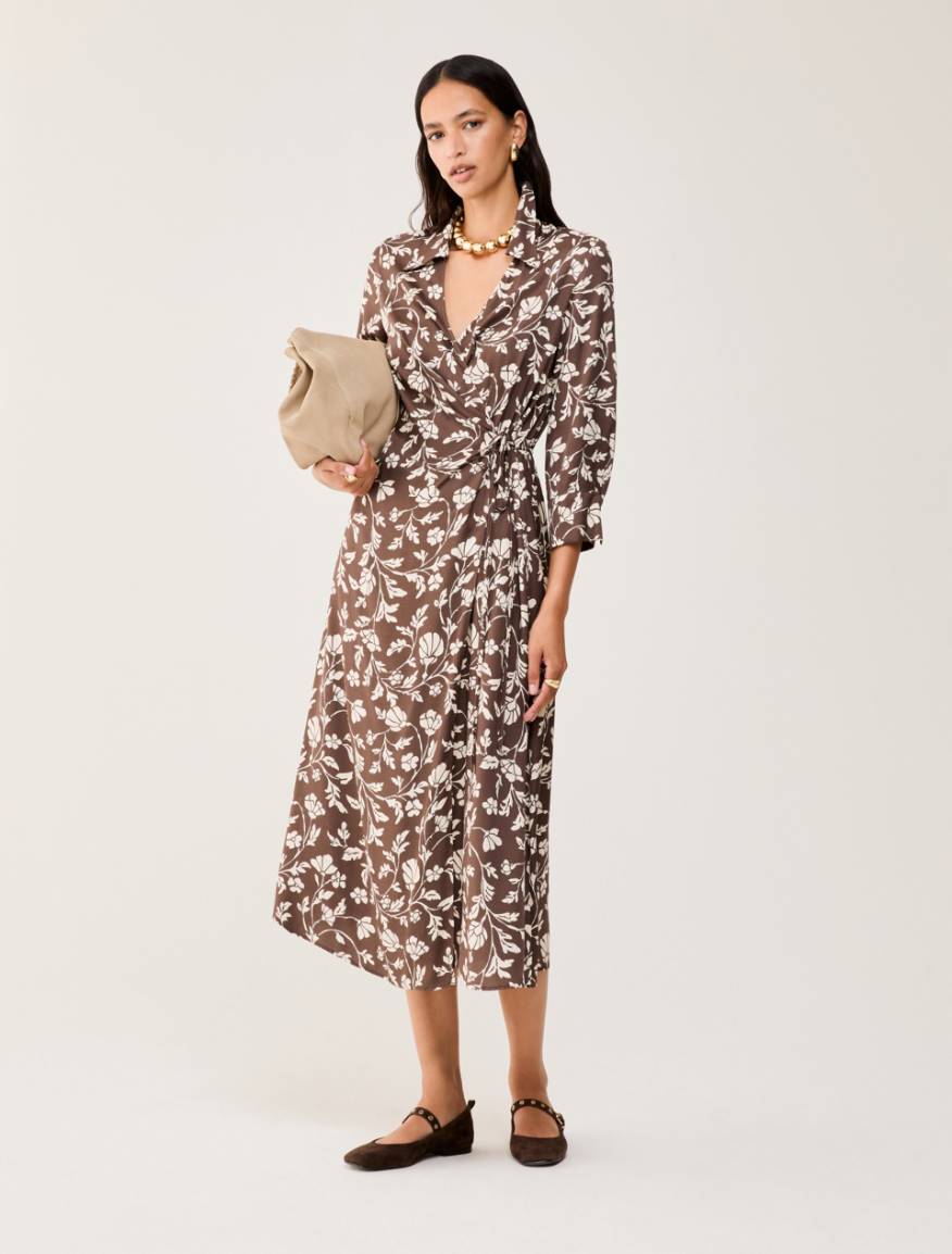 Wrap dress in flowing twill - CHOCOLATE - Pennyblack - 5