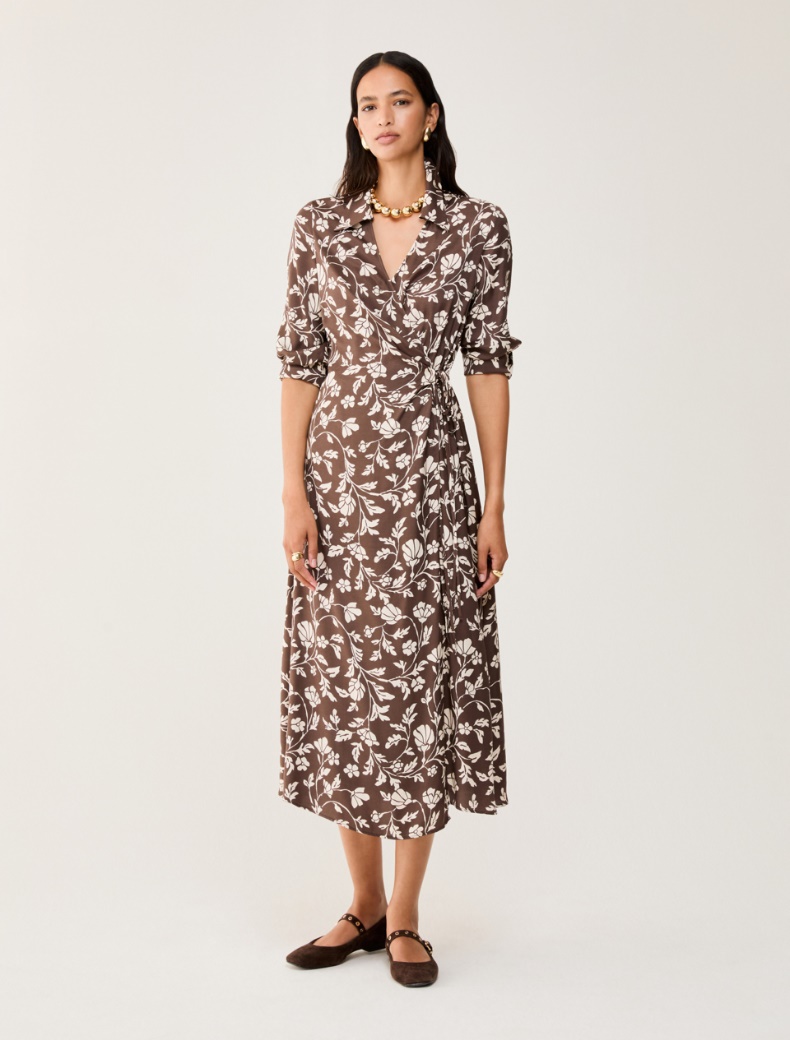 Wrap dress in flowing twill - CHOCOLATE - pennyblack