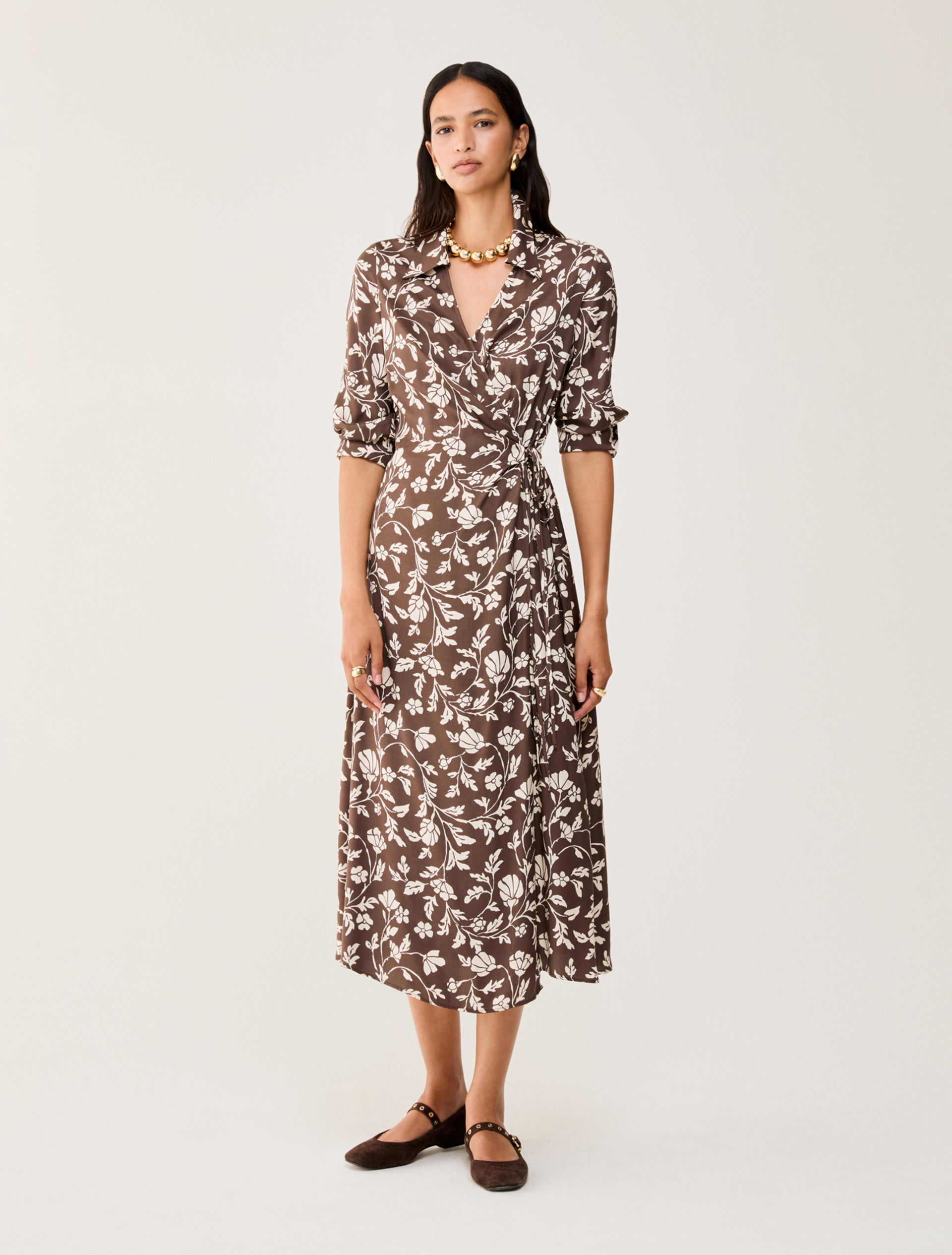 Wrap dress in flowing twill - CHOCOLATE - pennyblack