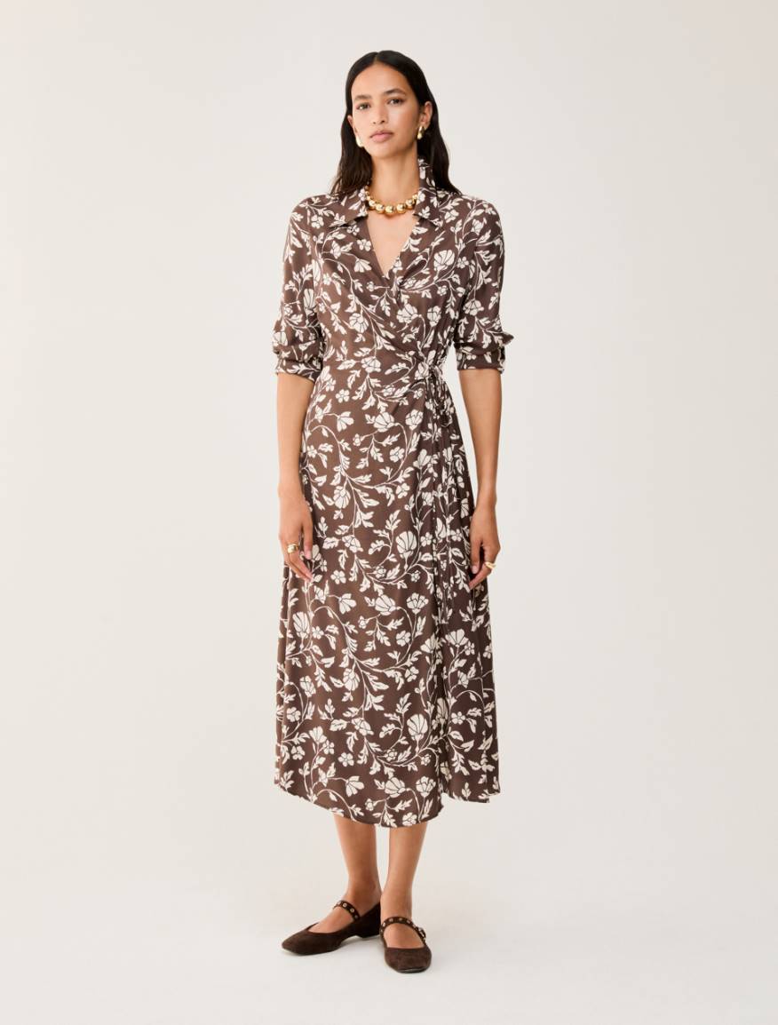 Wrap dress in flowing twill - CHOCOLATE - Pennyblack