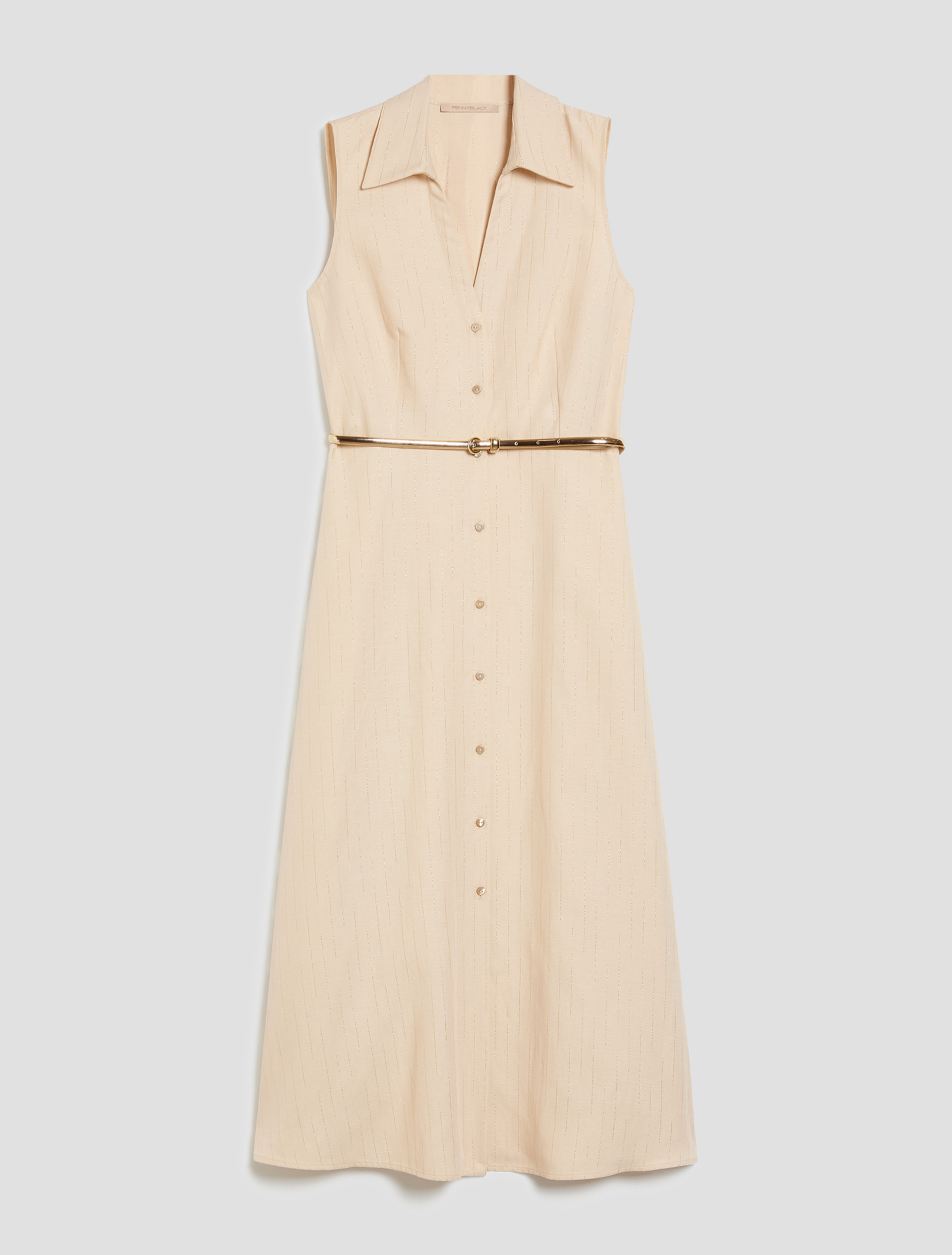 Lamé pinstriped shirt dress - BEIGE - pennyblack