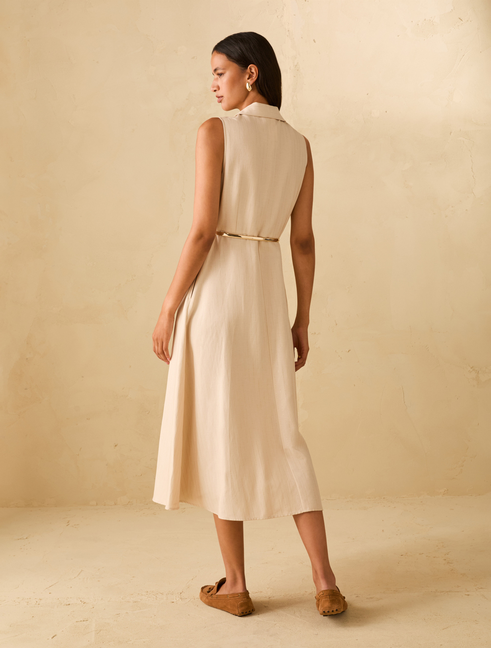 Lamé pinstriped shirt dress - BEIGE - pennyblack