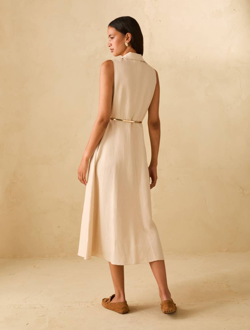 Lamé pinstriped shirt dress - BEIGE - Pennyblack - 3