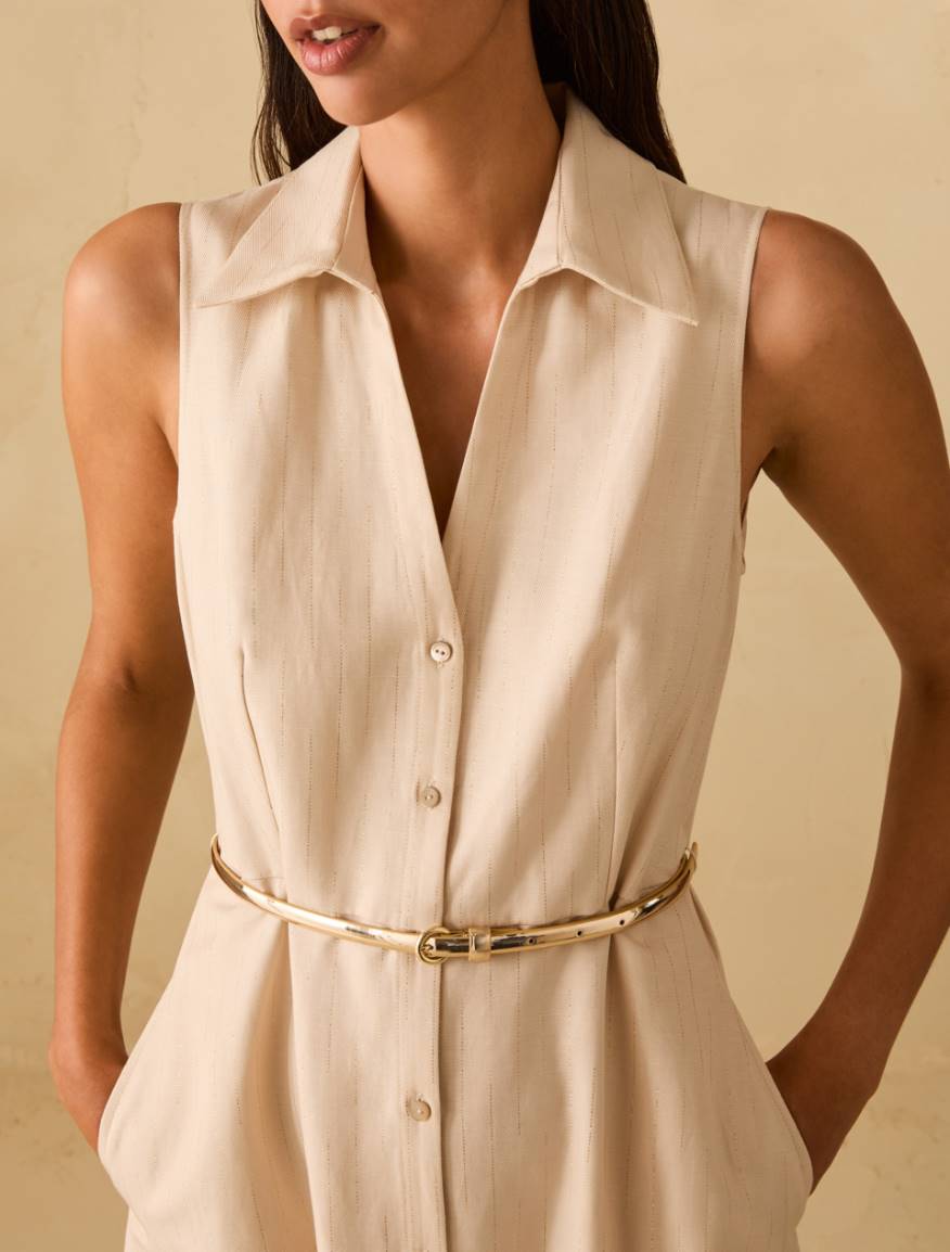 Lamé pinstriped shirt dress - BEIGE - Pennyblack - 4