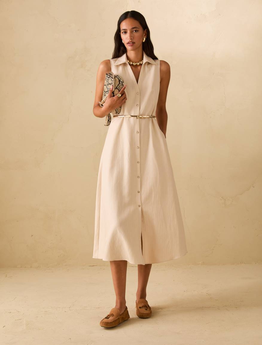 Lamé pinstriped shirt dress - BEIGE - Pennyblack - 5