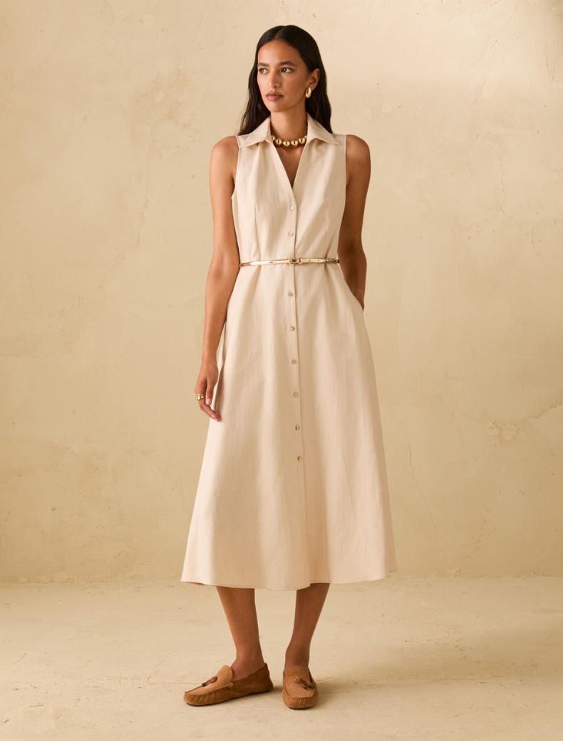 Lamé pinstriped shirt dress - BEIGE - pennyblack