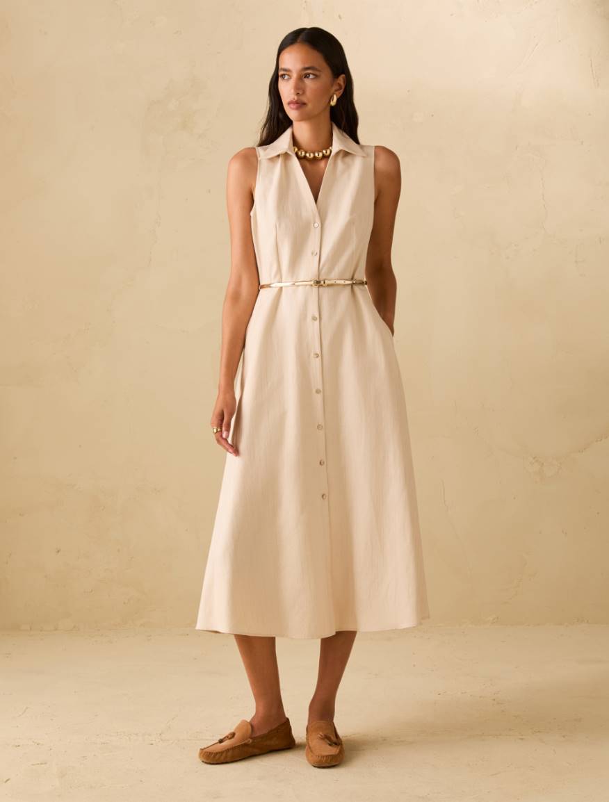 Lamé pinstriped shirt dress - BEIGE - Pennyblack